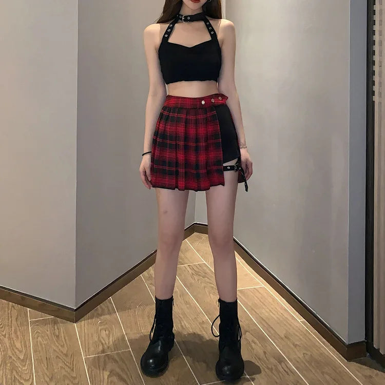 Women's Black Asymmetrical Pleated Skirt