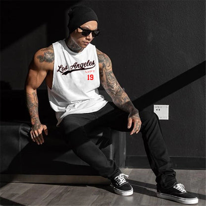 Workout Gym Mens Tank Top Muscle Sleeveless Vest Sportswear Shirt Stringer Casual Vest Bodybuilding Cotton Fitness Singlets