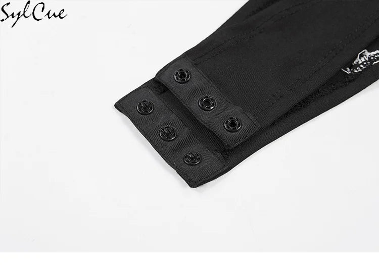 Sylcue Mesh Colorblock Half Turtleneck Bottoming Shirt Letter Print Topstitching Long Sleeve T-Shirt All-match One Piece Women