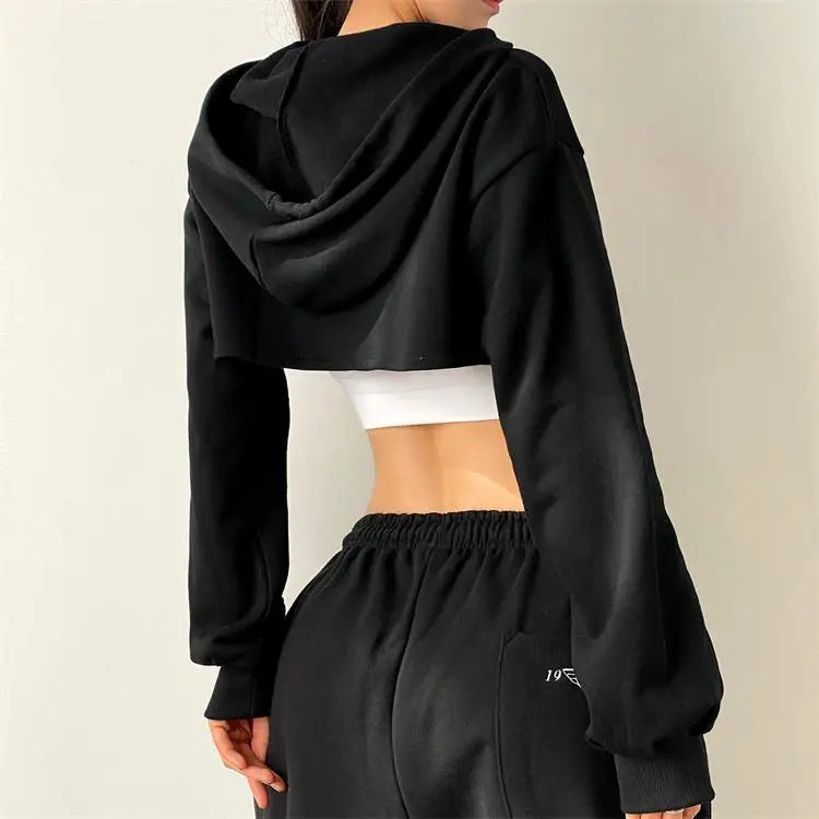 Apex Ritual Women's Cotton Crop Hoodie – Long-Sleeve Yoga & Gym Top
