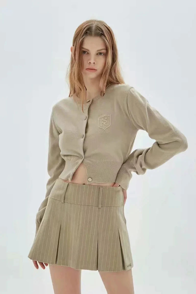 WOMENGAGA Women High Rise Pleated Striped Mini Skirt England Style Mini Skirt With Belt Loops korean women hot sexy 3HML