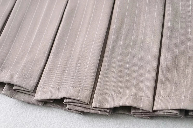 WOMENGAGA Women High Rise Pleated Striped Mini Skirt England Style Mini Skirt With Belt Loops korean women hot sexy 3HML