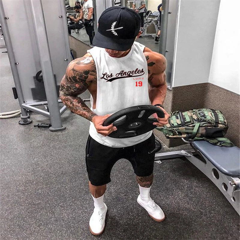 Workout Gym Mens Tank Top Muscle Sleeveless Vest Sportswear Shirt Stringer Casual Vest Bodybuilding Cotton Fitness Singlets