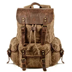 Men's outdoor shoulder casual student bag large capacity travel backpack canvas leather climbing bag