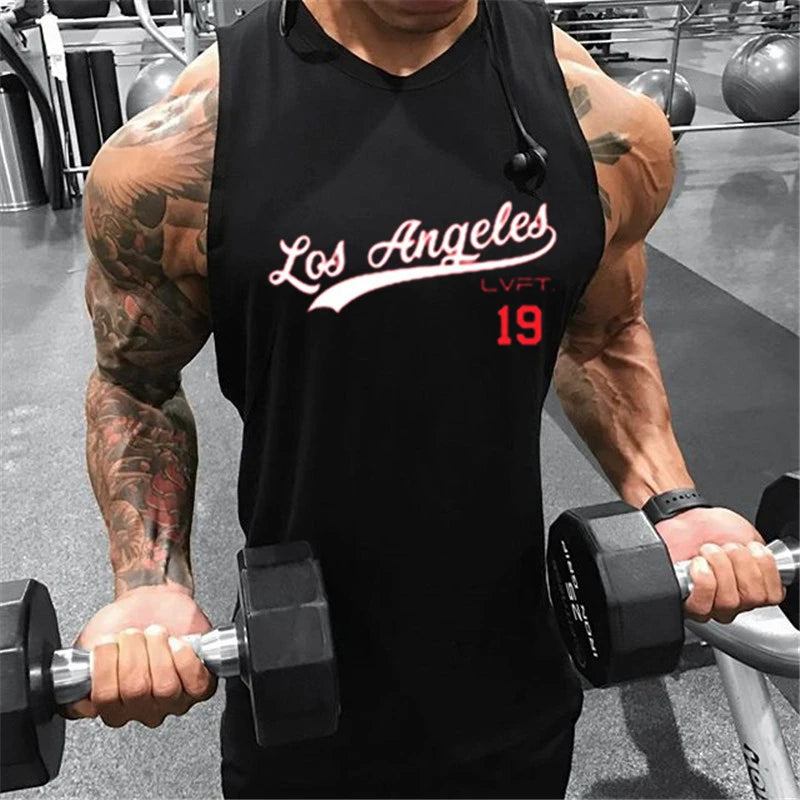 Workout Gym Mens Tank Top Muscle Sleeveless Vest Sportswear Shirt Stringer Casual Vest Bodybuilding Cotton Fitness Singlets