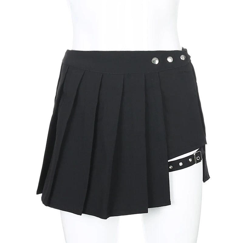 Women's Black Asymmetrical Pleated Skirt