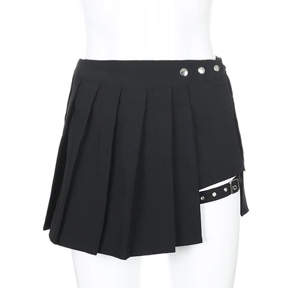 Women's Black Asymmetrical Pleated Skirt