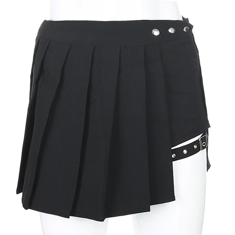 Women's Black Asymmetrical Pleated Skirt