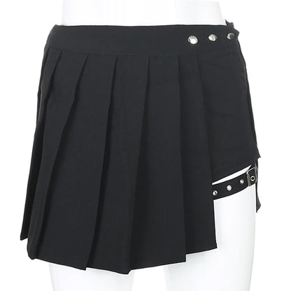 Women's Black Asymmetrical Pleated Skirt