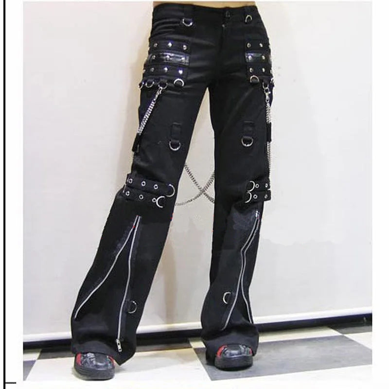 Kill Matt Punk Rock style Clothing Long Pants Punk Gothic Horn Casual Rivet Eyewear Fashion Micro-Flare Flared Pants Streetwear