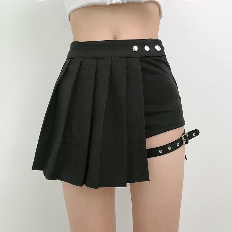 Women's Black Asymmetrical Pleated Skirt