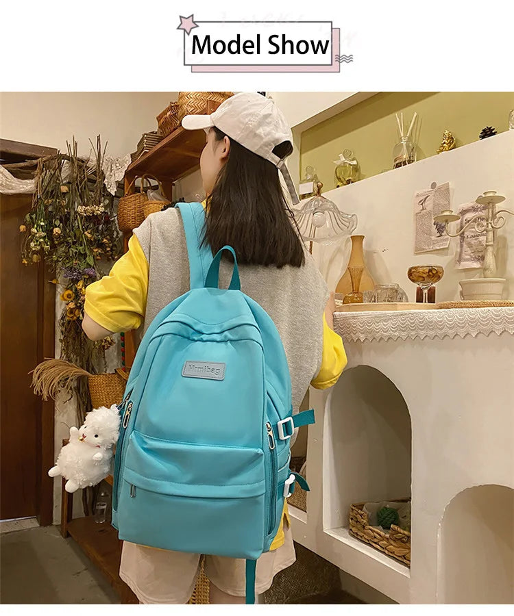 Waterproof Nylon Women Backpack Multi-Pocket Student Rucksack Female Travel Bag Book Schoolbag For Teenage Girl Boys Satchel