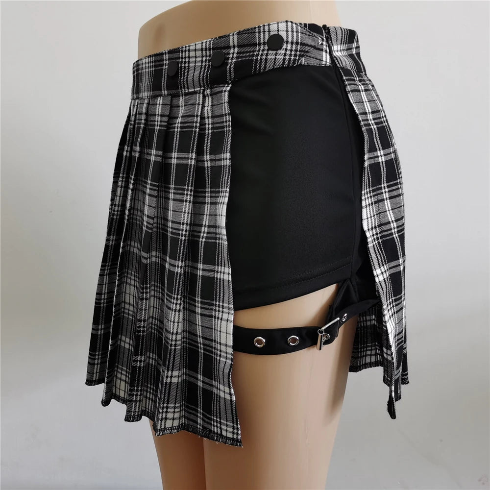 Women's Black Asymmetrical Pleated Skirt