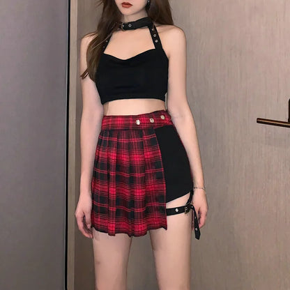 Women's Black Asymmetrical Pleated Skirt