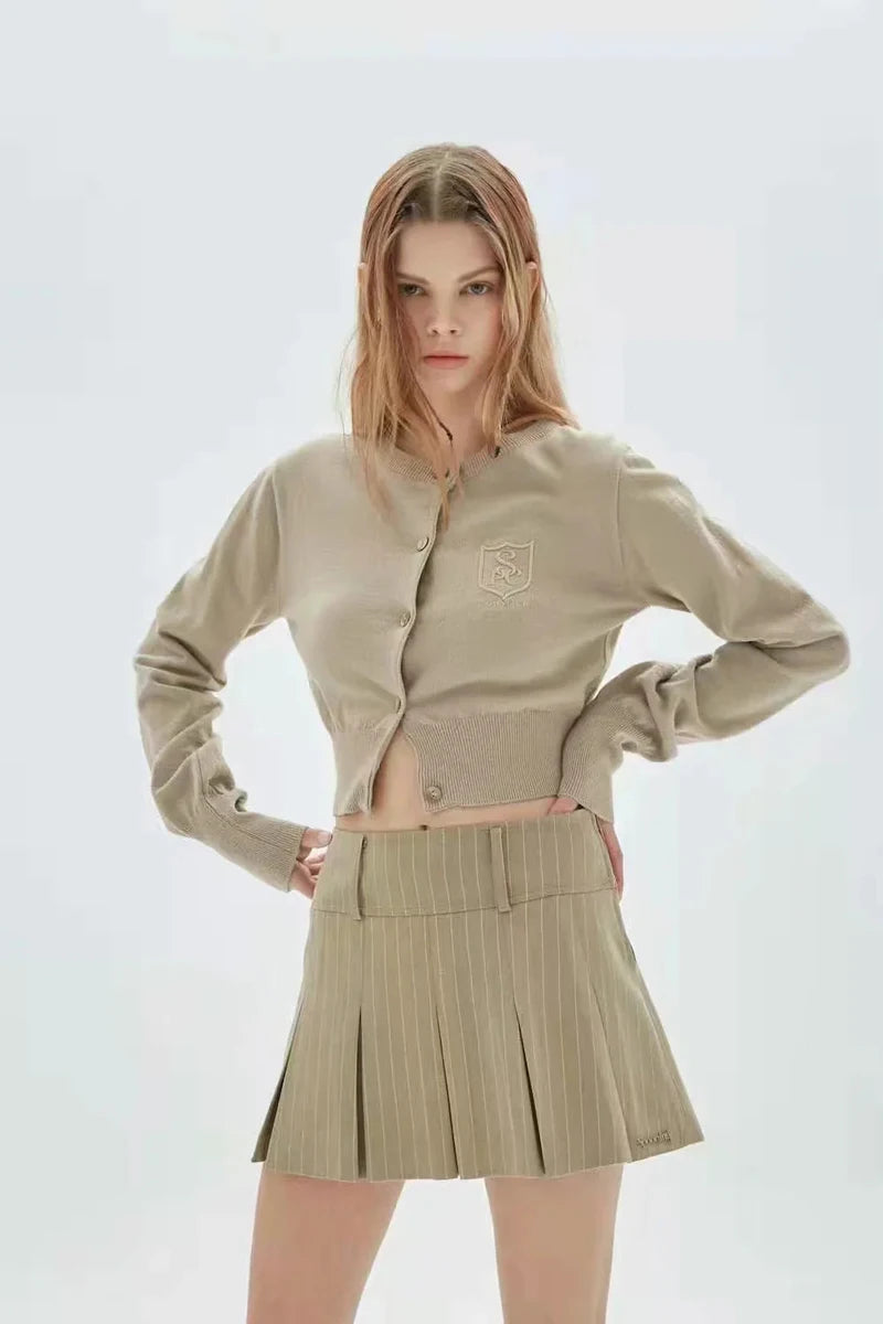 WOMENGAGA Women High Rise Pleated Striped Mini Skirt England Style Mini Skirt With Belt Loops korean women hot sexy 3HML