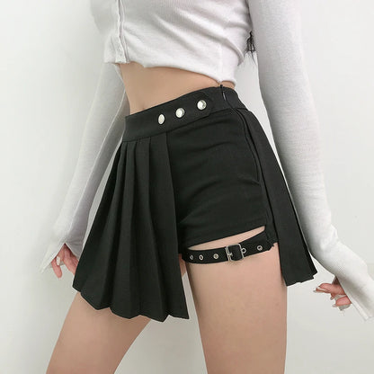 Women's Black Asymmetrical Pleated Skirt