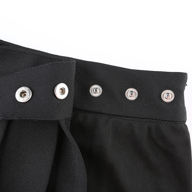 Women's Black Asymmetrical Pleated Skirt
