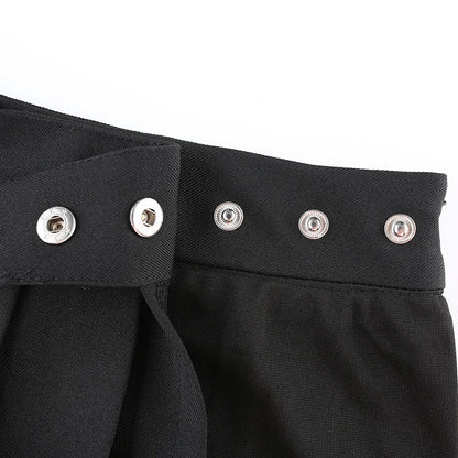 Women's Black Asymmetrical Pleated Skirt