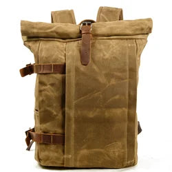 Men's outdoor shoulder casual student bag large capacity travel backpack canvas leather climbing bag