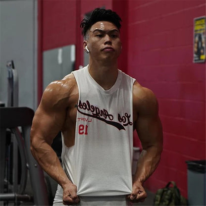 Workout Gym Mens Tank Top Muscle Sleeveless Vest Sportswear Shirt Stringer Casual Vest Bodybuilding Cotton Fitness Singlets