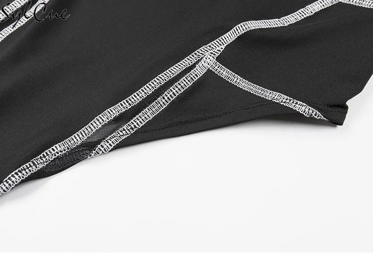 Sylcue Mesh Colorblock Half Turtleneck Bottoming Shirt Letter Print Topstitching Long Sleeve T-Shirt All-match One Piece Women