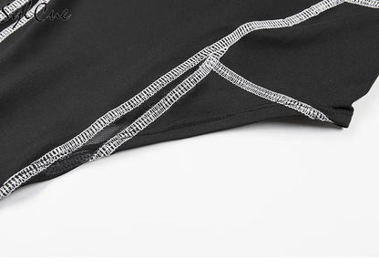Sylcue Mesh Colorblock Half Turtleneck Bottoming Shirt Letter Print Topstitching Long Sleeve T-Shirt All-match One Piece Women