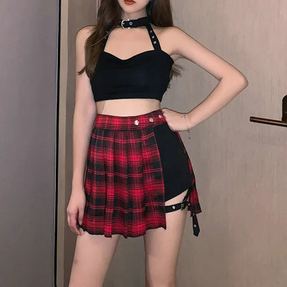 Women's Black Asymmetrical Pleated Skirt