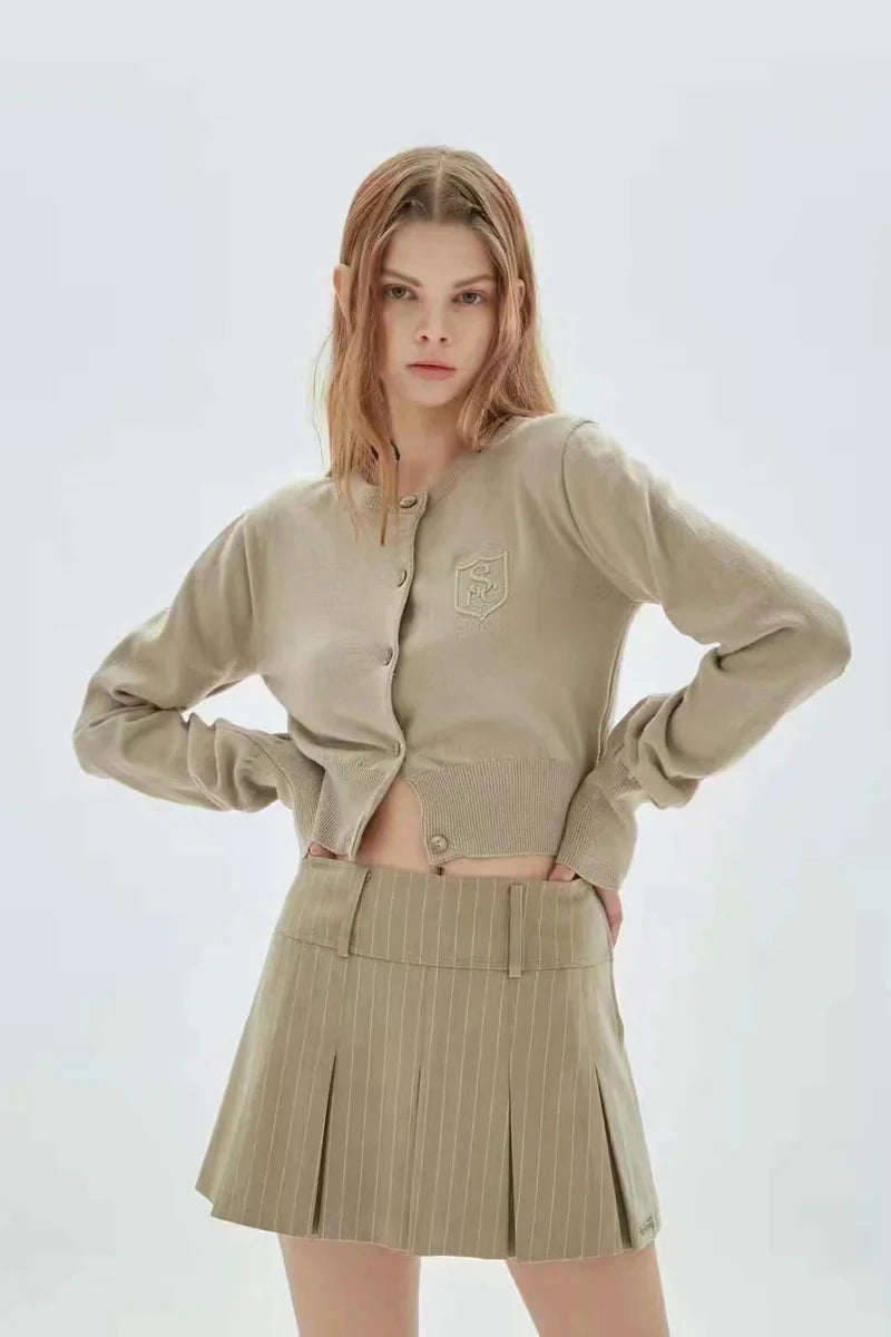 WOMENGAGA Women High Rise Pleated Striped Mini Skirt England Style Mini Skirt With Belt Loops korean women hot sexy 3HML