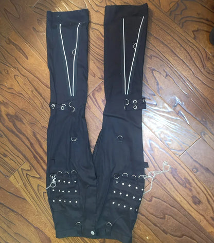 Kill Matt Punk Rock style Clothing Long Pants Punk Gothic Horn Casual Rivet Eyewear Fashion Micro-Flare Flared Pants Streetwear