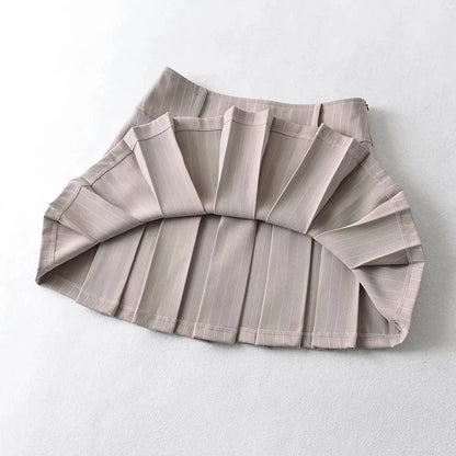 WOMENGAGA Women High Rise Pleated Striped Mini Skirt England Style Mini Skirt With Belt Loops korean women hot sexy 3HML