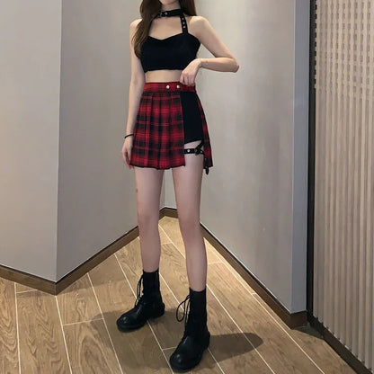 Women's Black Asymmetrical Pleated Skirt