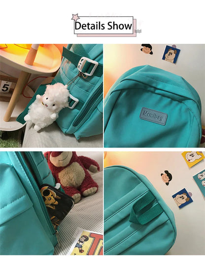 Waterproof Nylon Women Backpack Multi-Pocket Student Rucksack Female Travel Bag Book Schoolbag For Teenage Girl Boys Satchel