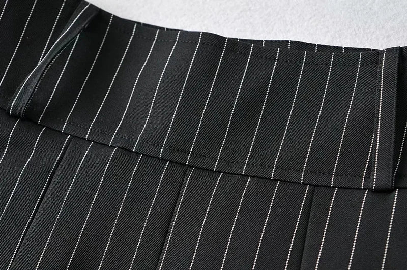 WOMENGAGA Women High Rise Pleated Striped Mini Skirt England Style Mini Skirt With Belt Loops korean women hot sexy 3HML