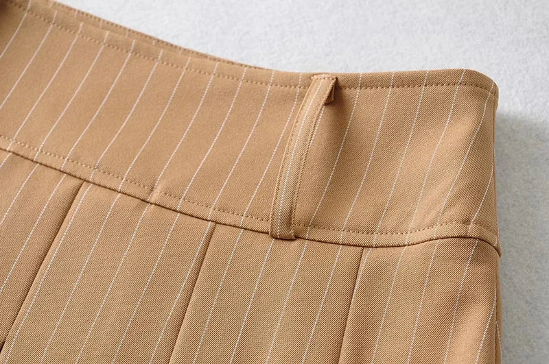 WOMENGAGA Women High Rise Pleated Striped Mini Skirt England Style Mini Skirt With Belt Loops korean women hot sexy 3HML