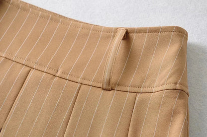 WOMENGAGA Women High Rise Pleated Striped Mini Skirt England Style Mini Skirt With Belt Loops korean women hot sexy 3HML