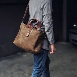 Men's outdoor shoulder casual student bag large capacity travel backpack canvas leather climbing bag