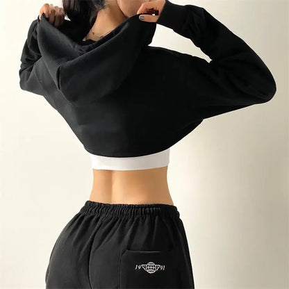 Apex Ritual Women's Cotton Crop Hoodie – Long-Sleeve Yoga & Gym Top