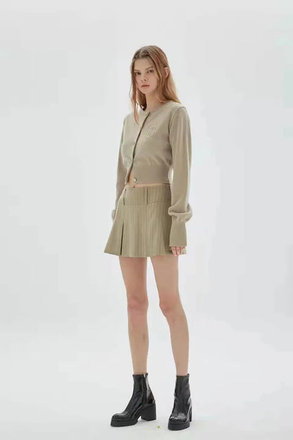 WOMENGAGA Women High Rise Pleated Striped Mini Skirt England Style Mini Skirt With Belt Loops korean women hot sexy 3HML