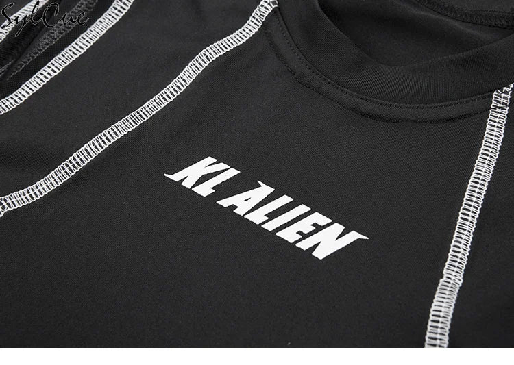 Sylcue Mesh Colorblock Half Turtleneck Bottoming Shirt Letter Print Topstitching Long Sleeve T-Shirt All-match One Piece Women