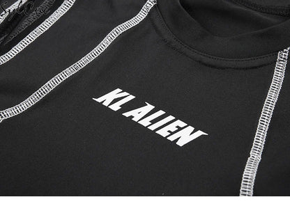 Sylcue Mesh Colorblock Half Turtleneck Bottoming Shirt Letter Print Topstitching Long Sleeve T-Shirt All-match One Piece Women
