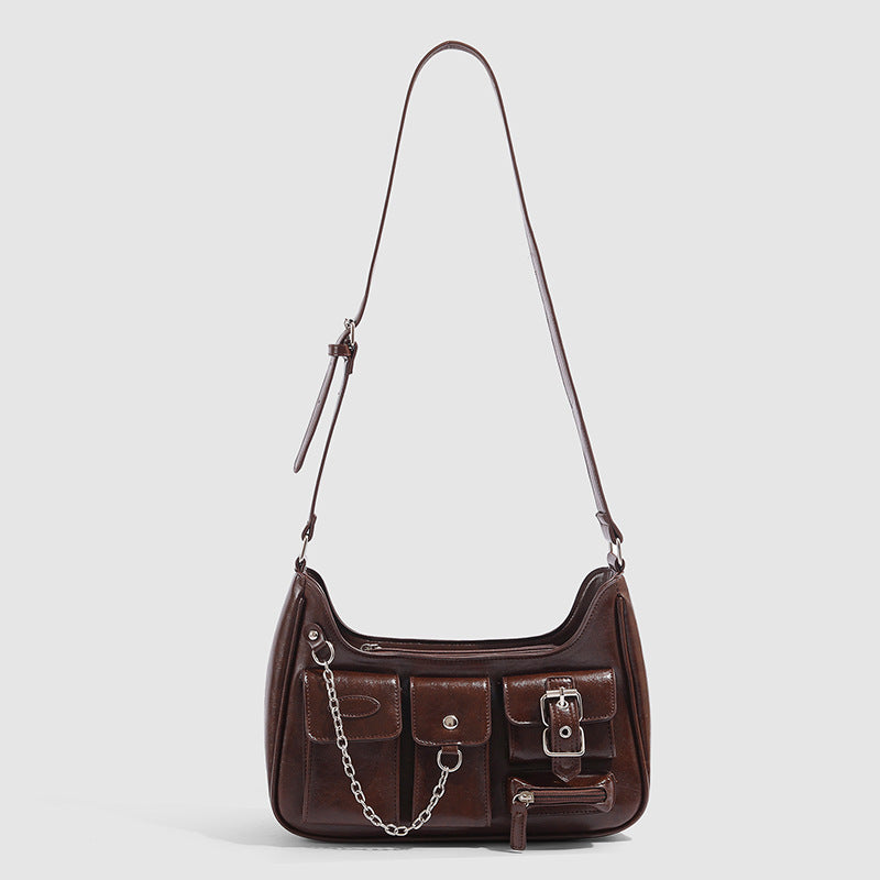 Xiuya Y2k Moto Biker Handbags for Women 2023 Gothic Fashion High Street Shoulder Bag Black Patent Leather Casual Coin Purse