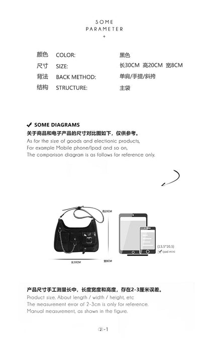 Xiuya Y2k Moto Biker Handbags for Women 2023 Gothic Fashion High Street Shoulder Bag Black Patent Leather Casual Coin Purse