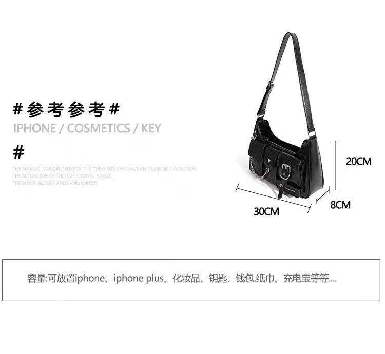 Xiuya Y2k Moto Biker Handbags for Women 2023 Gothic Fashion High Street Shoulder Bag Black Patent Leather Casual Coin Purse