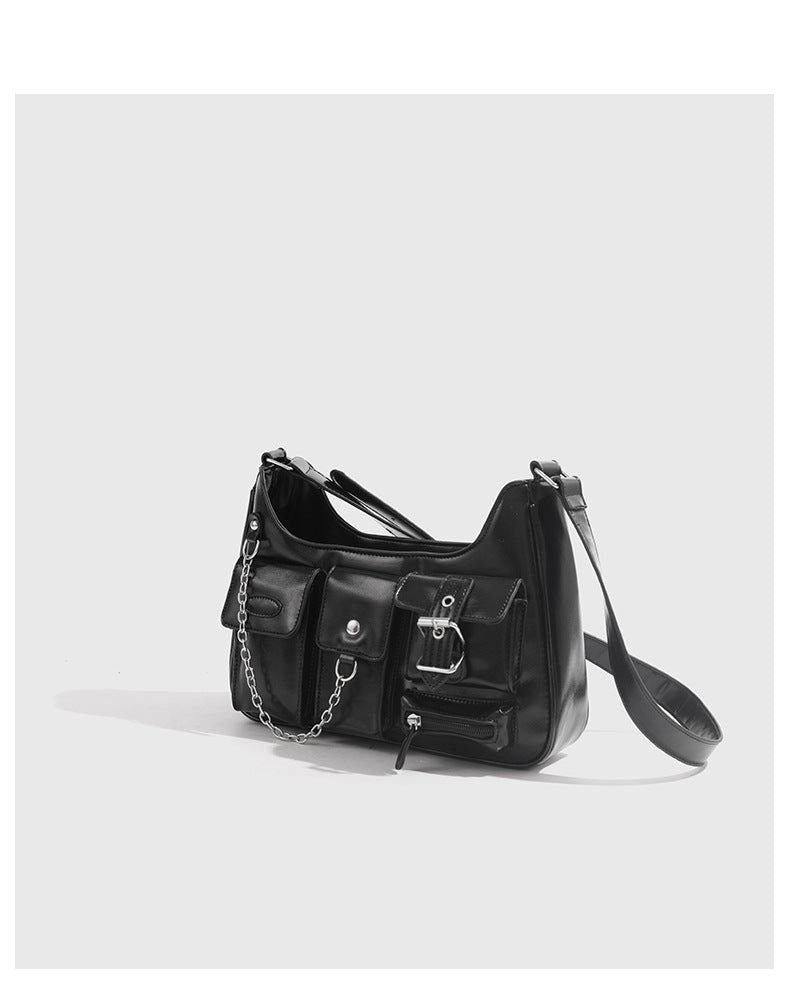 Xiuya Y2k Moto Biker Handbags for Women 2023 Gothic Fashion High Street Shoulder Bag Black Patent Leather Casual Coin Purse