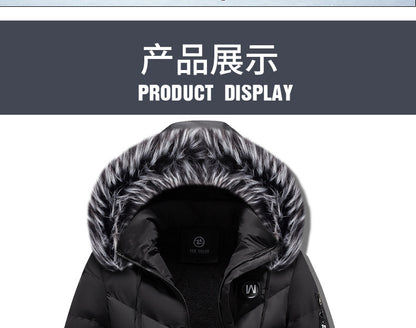Male Solid Cotton Outwear Coats Men's Thick Fleece Winter Jacket Fashion Fur Hooded Warm Cooton Parka Windbreaker Plus Size 6XL