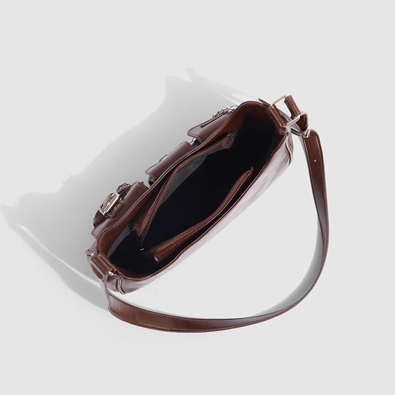 Xiuya Y2k Moto Biker Handbags for Women 2023 Gothic Fashion High Street Shoulder Bag Black Patent Leather Casual Coin Purse