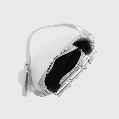 Xiuya Y2k Moto Biker Handbags for Women 2023 Gothic Fashion High Street Shoulder Bag Black Patent Leather Casual Coin Purse