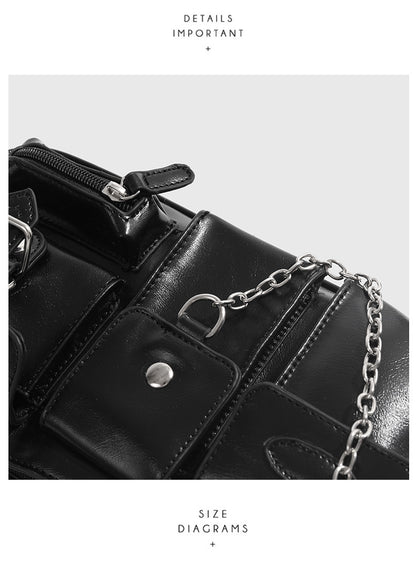 Xiuya Y2k Moto Biker Handbags for Women 2023 Gothic Fashion High Street Shoulder Bag Black Patent Leather Casual Coin Purse