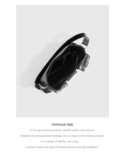 Xiuya Y2k Moto Biker Handbags for Women 2023 Gothic Fashion High Street Shoulder Bag Black Patent Leather Casual Coin Purse