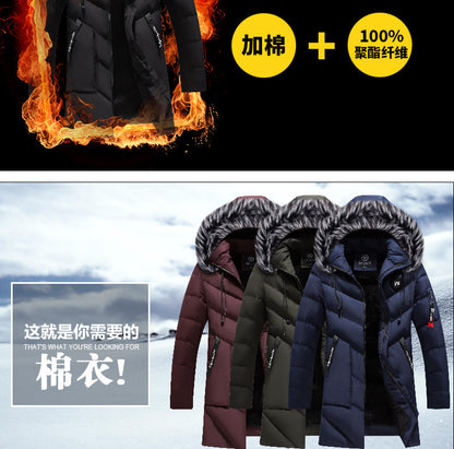 Male Solid Cotton Outwear Coats Men's Thick Fleece Winter Jacket Fashion Fur Hooded Warm Cooton Parka Windbreaker Plus Size 6XL